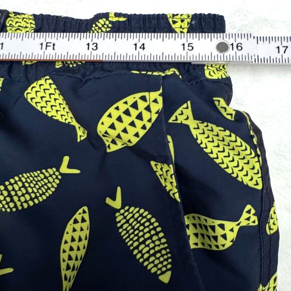 2XIST Ibiza Mens S Swim Trunks Shorts Deco Sea Print Navy Yellow Fish Drawstring - Picture 10 of 15